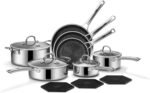 Pots and Pans Set Non Stick, 14 Pcs Hybrid Stainless Steel Cookware Sets, Non Stick Frying Pans, Saucepans, Saute Pan & Stock Pot, PFOA Free Kitchen Skillet,Induction Compatible - Image 2