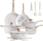Pots and Pans Set Non Stick, 17Pcs Kitchen Cookware Sets, Granite Stone Induction Cookware Non Stick Cooking Set w/Frying Pans, Saucepans, Sauté Pan (PFOA Free), Cream White - Image 2