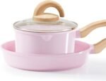 Pots and Pans Set Non Stick, Healthy Ceramic Cookware Set, 3pcs Kitchen Pots Frying Pan Saucepan, PFAS-Free, Pink - Image 2