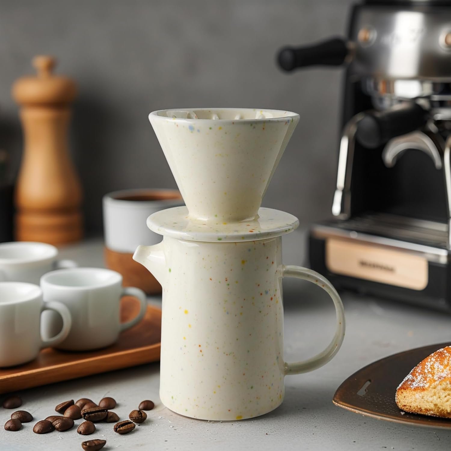 Pour Over Coffee Maker Set,Ceramic Pour Over Coffee Dripper Set with 20 Count Paper Coffee Filters,for Home Café Restaurant Camping,15.8 Ounces(Multi-Color Dot) - Image 2