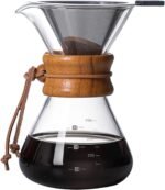 Pour Over Coffee Maker with Reusable Stainless Steel Drip Filter, Lead-Free Borosilicate Glass Coffee Carafe with Modern Wooden Collar for 1-2Cup, Circular Clear (400ml/13.5oz) - Image 2