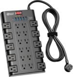 Power Strip, SUPERDANNY Surge Protector with 22 AC Outlets and 6 USB Charging Ports, 1875W/15A, 2100 Joules, 6.5Ft Flat Plug Heavy Duty Extension Cord for Home, Office, Dorm, Gaming Room, Black - Image 2