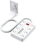 Power Strip with USB,Surge Protector Flat Plug with 8 Widely Spaced Outlets and 6 USB Ports(1 USB C), 5ft Extension Cord Wall Mountable Phone Tablet Laptop Computer Multiple Devices - Image 2