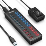 Powered USB 3.0 Hub, Wenter 11-Port Hub Splitter (7 Faster Data Transfer Ports+ 4 Smart Charging Ports) with Individual LED On/Off Switches, Power Adapter for Mac, PC - Image 2