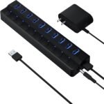 Powered USB Hub 3.0, 10-Port USB Splitter Hub with Individual On/Off Switches and 12V/2A Power Adapter USB Extension - Image 2