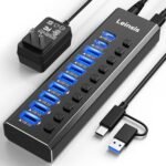 Powered USB Hub 3.2, LEINSIS 10-Port USB 3.2/USB C Hub (10Gbps USB-A 3.2 +2 USB-C 3.2 +7 USB 3.0 Ports) with Individual On/Off Switches and 12V Power Adapter, Aluminum USB Hub Powered for Laptop PC - Image 2