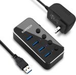 Powered USB Hub, RSHTECH 4 Port USB 3.0 Hub Splitter Portable Aluminum USB Data Hub Expander with Individual On/Off Switch and Universal 5V AC Adapter, 3.3ft USB 3.0 Cable (RSH-516) - Image 2