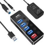 Powered USB Hub, atolla Aluminum 5-Port USB 3.0 Hub with 4 USB 3.0 Data Ports and 1 USB Smart Charging Port, USB Splitter with 5V/3A Power Adapter and Individual Switches - Image 2