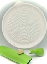 Premium Ceramic Garlic Grater Plate 3-Piece Set - White Modern Design and Style - For Garlic, Ginger, Chocolate, and more! - Comes with 6.5" Plate, Peeler, and Brush - Image 2