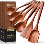 Premium Teak Wooden Spoons for Cooking, 6-Piece Wood Kitchen Utensils Set for Nonstick Cookware - Heat Resistant, Natural Healthy Spatula Set with Hanging Holes - Durable, Scratch-Free & Handcrafted - Image 2