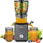 Pukomc Cold Press Juicer, 5.8-inch wide feed chute for whole fruits and vegetables - 1.8L Capacity 300W Cold Press Juicer with slow grinding juicing, includes cleaning brush and juicing cup, grey - Image 2