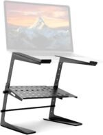 Pyle Adjustable Laptop Stand - Desk Riser for Laptop, CD Player/Controller, EFX Machine or Lighting Controller, with Shelf Storage, 4 Easy Line-It-Up Height Adjustments - Image 2