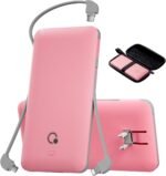 Q 10000mAh Power Bank, Slim Portable Charger,4 Output External Battery Pack with Built-in AC Wall Plug Micro USB C 3 Cables Compatible with iPhone Samsung Android Phone Tablet and More - Image 2