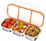 QCQHDU Bento Lunch Box Stainless Steel Snack Containers, Reusable Stainless Steel 3-Compartment Condiment Metal Bento Lunch Box with Lids, Divided Snack Food Storage Lunchable Containers, 1 Pack - Image 2