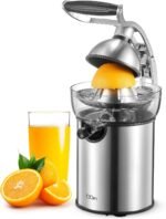 QCen Electric Citrus Juicer Squeezer, Electric Juicer for Orange, Lemon and Limes with Rubber Handle and Two Size Cones, Anti-Drip Spout, Easy to Clean and Use, BPA Free, Black/Stainless Steel - Image 2