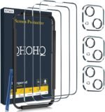 QHOHQ 3 Pack Screen Protector for iPhone 14 Plus 6.7 Inch with 3 Pack Tempered Glass Camera Lens Protector, Ultra HD, 9H Hardness, Case Friendly [Easy to Install Frame] - Image 2