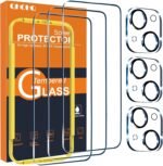 QHOHQ 3 Pack Screen Protector for iPhone 15 Plus [6.7 Inch] with 3 Pack Camera Lens Protector, Tempered Glass Film, HD Clear, 9H Hardness, No Bubbles, Case Friendly - Image 2