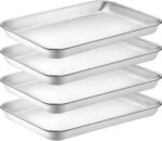 Quarter Sheet Pan Set of 4, CEKEE Stainless Steel Baking Sheet & Cookie Sheets for Baking, Baking Sheet Pan Oven Tray, Heavy Duty & Easy Clean Baking Pans Set - Size 12 x 10 x 0.98 Inch - Image 2