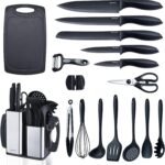 RAXCO Kitchen Utensils Set For Cooking-7 Cooking Utensils,5 Kitchen Utensils,6 Knife set,utensilios de cocina(18-in-1) (Black) - Image 2
