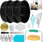 RFAQK 133PCs Round Cake Pans Sets for Baking + Cake Decorating Kit with NonStick 8 Inch Cake Pan Set of 3 -Icing Tips,Cake Leveler,Spatula, Multifunctional Cake Pan, Baking Supplies Gift & eBook - Image 2