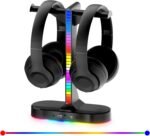 RGB Headphone Stand - Dual Gaming Headset Holder with 3 USB Charging Station and 3.5mm Audio Port,8 Light Modes, Suitable for Gaming, Wireless Earphone Display, Gamer Gifts for Men (Black) - Image 2