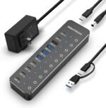 RSHTECH 10 Ports Powered USB 3.2/USB C Hub Splitter 60W with 3 x 10Gbps USB 3.2 Ports (2C + 1A),7 x USB 3.0 Ports (4C + 3A), 3.3ft Cable and Individual Touch Switches for Laptop PC - Image 2