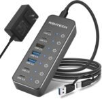 RSHTECH 7-Port Powered USB 3.2/USB-C Hub Splitter with 3 x 10Gbps USB-3.2 Ports (2C + 1A),4 USB-3.0 Ports (2C + 2A), 3.3ft Cable, Touch Switches, and 5V Power Adapter for Laptop PC - Image 2