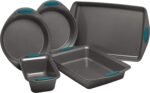 Rachael Ray 47021 Nonstick Bakeware Set with Grips includes Nonstick Baking Pans, Baking Sheet and Nonstick Bread Pan - 5 Piece, Gray with Marine Blue Handles - Image 2