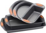 Rachael Ray 55673 Nonstick Bakeware Set with Grips includes Nonstick Bread Pan, Baking Pans and Cake Pans - 5 Piece, Gray with Orange Grips - Image 2