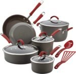 Rachael Ray - 87630 Rachael Ray Cucina Hard Anodized Nonstick Cookware Pots and Pans Set, 12 Piece, Gray with Red Handles - Image 2