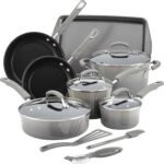 Rachael Ray Brights Nonstick Cookware Pots and Pans Set, 14 Piece, Sea Salt Gray - Image 2