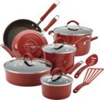 Rachael Ray Cucina Nonstick Cookware Pots and Pans Set, 12 Piece, Cranberry Red - Image 2