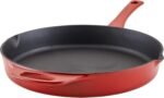 Rachael Ray NITRO Cast Iron Frying Pan/Skillet with Helper Handle and Pour Spouts, 12 Inch, Red - Image 2