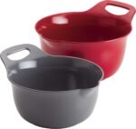 Rachael Ray Tools and Gadgets Nesting / Stackable Mixing Bowl Set with Pour Spouts and Handle - 2 and 3 Quarts, Red and Gray - Image 2