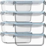 Razab 16 Pc (Set of 8) 30 Oz Glass Meal Prep Containers with Lids, Airtight Large Glass Food Storage Containers, Reusable Leak Proof BPA Free, Freezer to Oven and Dishwasher Safe - Image 2