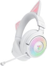 Razer Kraken Kitty V3 Pro Wireless RGB Gaming Headset: Chroma RGB Kitty Ears - 2.4 GHz, Bluetooth 5.3, USB A - Super Wideband Mic - 40mm Drivers - THX Spatial Audio - Comfortable Ear Cushions - White - Image 2