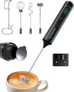 Rechargeable Electric Milk Frother Handheld, 3-Speed Drink Mixer with Detachable Stainless Steel Whisk for Coffee, Matcha, Latte, Cappuccino, and Protein Shakes, Black - Image 2