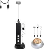 Rechargeable Milk Frother Handheld with 3 Detachable Stainless Whisks, 3 Speed Adjustable Drink Mixer, Mini Frother Wand for Coffee, Matcha, Protein Shakes, with Charging Base and Whisk Storage - Image 2
