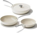 Redchef Ceramic Frying Pans, 4-Piece Non Stick Frying Pans, Non Toxic Skillet with Lid, Ceramic Cookware Set, 8" 9.5" 11" Egg Saute Pan, PFAS & PTFE & PFOA Free, Dishwasher & Oven Safe, Beige White - Image 2