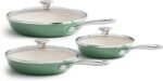 Redchef Nonstick 6-Piece Fry Pan Set, 8, 9.5, and 11 Inch Frying Pans with Tempered Glass Lids, Stay-Cool Handles, Dishwasher & Oven Safe, Induction Safe, Compatible with All Cooktops, Green - Image 2