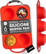Regular Size 6 Cup Muffin Pan – Silicone Muffin Pans for Baking with Metal Handles – Nonstick Silicone Cupcake Pan, Easy-Release, BPA-Free Muffin Tray, Oven & Dishwasher Safe – Red - Image 2