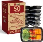 Reli. 28 oz Meal Prep Containers w/Lids - 50 Pack | Leftover To Go, Takeout | Microwave Safe | Disposable Containers for Food Storage | Take Home/Lunch/Meal Planning | Plastic | Black - Image 2