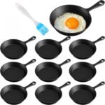 Remerry 10 Sets 4 Inches Cast Iron Skillets Mini Black Iron Nonstick Frying Pan Small Sizzling Plate Egg Pan Cast Pot Bundle with Oil Brush for Indoor and Outdoor Restaurant Kitchen - Image 2