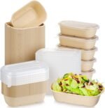 Remerry 100 Sets 23 oz Disposable Bowls with Lids Paper Meal Prep Containers Disposable Paper Food Containers Throw Away Lunch Salad Bowls for Restaurant Party Serving - Image 2