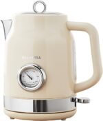 Retro Electric Kettle, 1.7L 304 Stainless Steel Tea Kettle with Temperature Gauge, 1500W Fast Boiling Water Boiler,Auto Shut-Off & Boil-Dry Protection, BPA-Free, Beige - Image 2