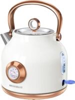 Retro Electric Kettle, 1.7L Stainless Steel Tea Kettle with Large Temperature Gauge, 1500W Fast Heating Hot Water Boiler with LED Indicator, Auto Shut-off & Boil-Dry Protection-Reteo White - Image 2