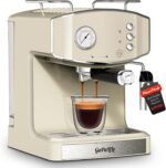 Retro-Style 20 Bar Espresso Machine with Milk Frother, ESE Pod Compatible Coffee Make with Pressure Gauge, 54 oz Food-Grade PP Removable Water Tank, Ideal for Home Barista,Griege - Image 2