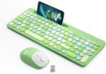 Retro Wireless Keyboard and Mouse Combo, Full-Size USB Keyboard with Round Keycaps, 2.4GHz Wireless for Desktop, Laptop and Computer (Green-Colorful) - Image 2