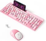 Retro Wireless Keyboard with Round Keycaps, 2.4GHz Full-Size USB Cute Wireless Keyboard Mouse for Computer, Desktop, Laptop and Computer (Pink-Colorful) - Image 2
