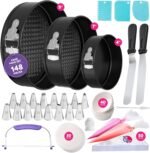 Riccle 148PCs Cake Pan Set for Baking, 3 Non-Stick Springform Pan Set (4, 7, 9 Inches), Cake Decorating Kit, Piping Bags and Tips Set, Cake Leveler, Multi-functional Leak-Proof CheeseCake Pan - Image 2